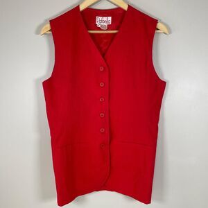 RAFAELLA 10P Red Vintage 80s/90s Linen Blend‎ Button Up Vest Preppy